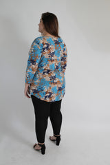 Blue & Multi Floral Print Top With Front Buttons