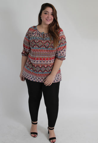 Multi Colour Block Tribal Print Jersey Top,Plus size clothing,womens plus size clothing,big size ladies dress,plus size