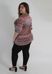 Multi Colour Block Tribal Print Jersey Top