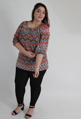Multi Colour Block Tribal Print Jersey Top