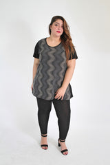 Black & Multi Optical Illusion Print Top With Frill Hem