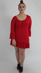 Red Jersey Top With Gem Embellished Shoulders