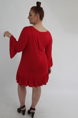 Red Jersey Top With Gem Embellished Shoulders