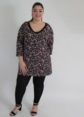 Black & Pink Multi Floral Print Top With Back Tie