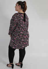 Black & Pink Multi Floral Print Top With Back Tie