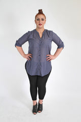 Blue & White Dotted Shirt With Rolled Up Sleeves