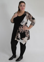 Black & Brown Floral Print Top With Side Pocket