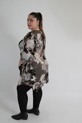Black & Brown Floral Print Top With Side Pocket