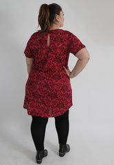 Red & Black Floral Wallpaper Print Top With Sequin Pocket Detail