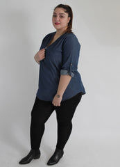 Indigo Denim Shirt With Zip