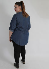 Indigo Denim Shirt With Zip