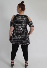 Black & Ivory Stripe Cold Shoulder Top