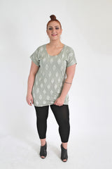Light Green & White Diamond Print Top