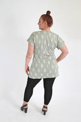 Light Green & White Diamond Print Top