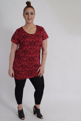Red & Black Floral Wallpaper Print Top