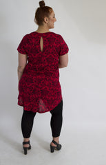 Red & Black Floral Wallpaper Print Top