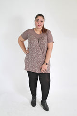 Brown & White Swirl Print Top
