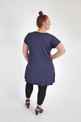 Navy Bird & Flower Print Top With Shredded Shoulder Details