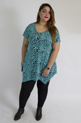 Blue & Black Leopard Print Top With Hanky Hem