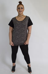 Black &White Swirly Vine Print Top