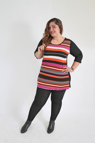 Black & Multi Colour Stripe Top,Plus size clothing,womens plus size clothing,big size ladies dress,plus size