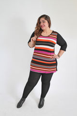 Black & Multi Colour Stripe Top,Plus size clothing,womens plus size clothing,big size ladies dress,plus size