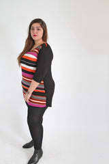 Black & Multi Colour Stripe Top