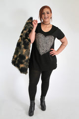 Black Short Sleeve T-Shirt With Heart Embellishment