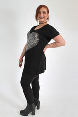 Black Short Sleeve T-Shirt With Heart Embellishment