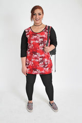 Red & Black Floral Print Colour Block Top