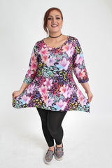 Pink & Multi Tropical Print Jersey Top With Hanky Hem