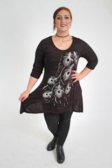 Black & Pink With the Floral Silver Print Top,Plus size clothing,womens plus size clothing,big size ladies dress,plus size