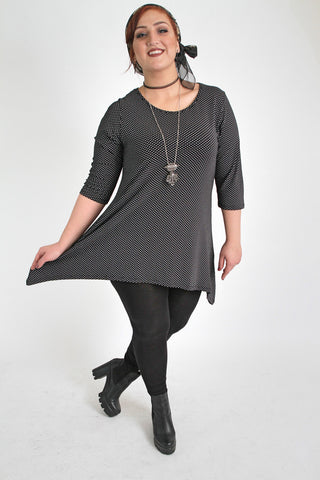 Black With The White Polka Dot Print Top,Plus size clothing,womens plus size clothing,big size ladies dress,plus size