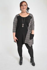Black & White  Diamond Print Color Block Top