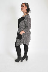 Black & White  Diamond Print Color Block Top