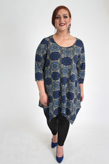 Blue Tile Print Jersey Top