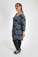 Blue Tile Print Jersey Top