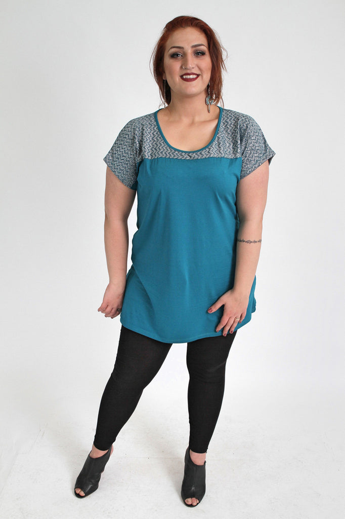 Blue Top With Metallic Teal Detail,Plus size clothing,womens plus size clothing,big size ladies dress,plus size