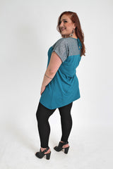 Blue Top With Metallic Teal Detail