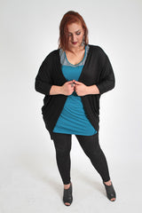 Black Jersey Cocoon Cardigan With Grown On Sleeves