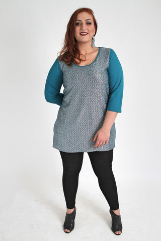 Blue Metallic Front Teal Top,Plus size clothing,womens plus size clothing,big size ladies dress,plus size