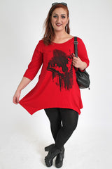 Red Top With Butterfly Print & 3/4 Length Sleeves