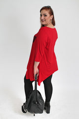 Red Top With Butterfly Print & 3/4 Length Sleeves