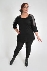 Black Jersey Top With Gem Embellished Shoulders