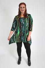 Green & Multi Abstract Stripe Print Top With Dipped Hem,Plus size clothing,womens plus size clothing,big size ladies dress,plus size