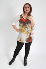 White & Multi Floral Print Top