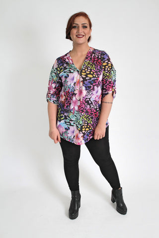 Multi Colour Floral Print Top With Zip Detail,Plus size clothing,womens plus size clothing,big size ladies dress,plus size
