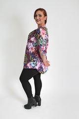 Multi Colour Floral Print Top With Zip Detail