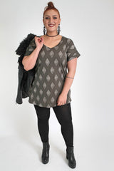 Dark Grey With Silver Diamond Print Top