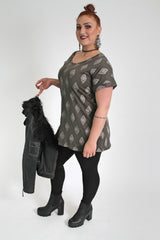 Dark Grey With Silver Diamond Print Top